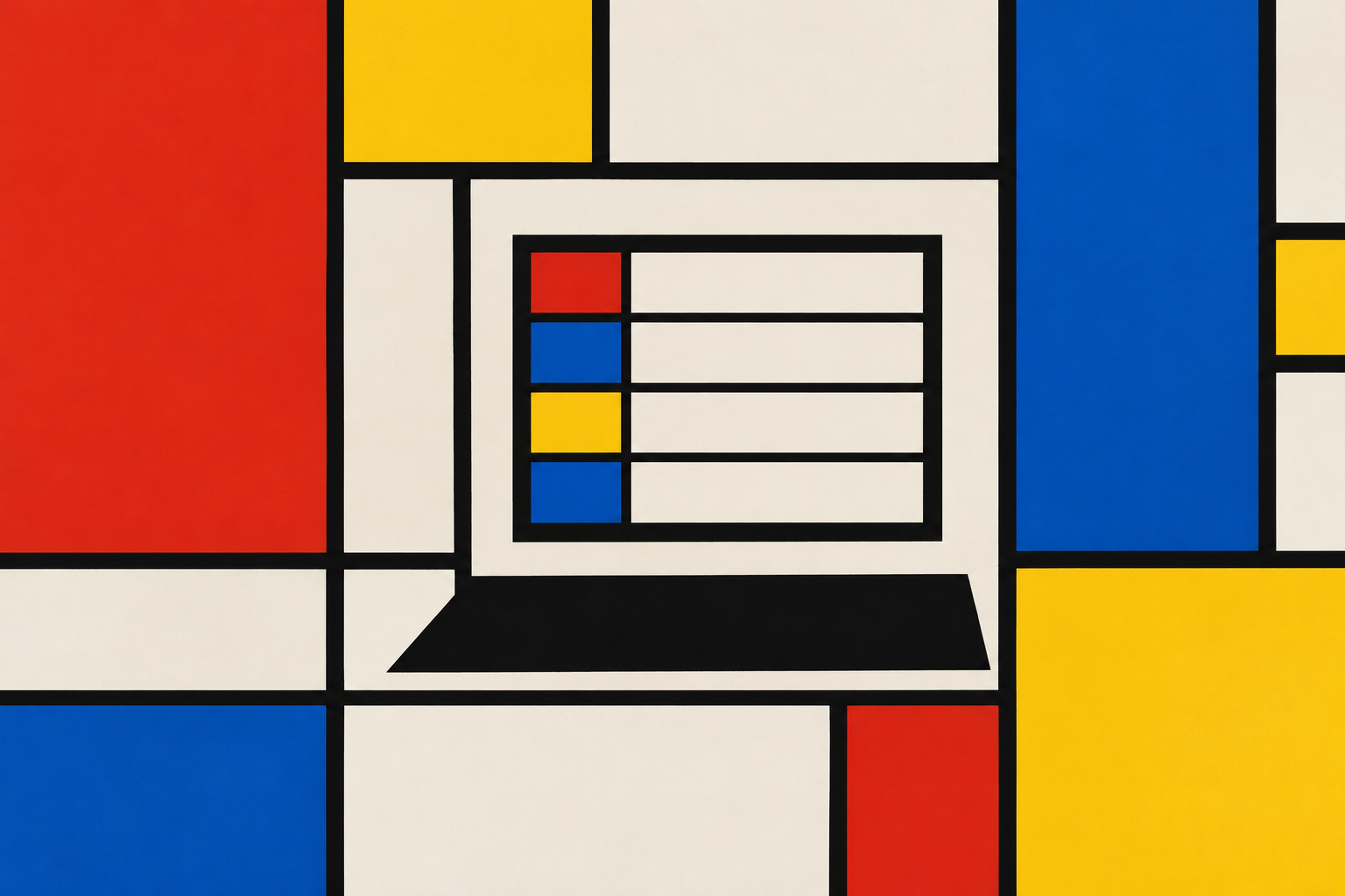 Mondrian-style pop-art illustration of a laptop with colored blocks representing a computer-use agent interface